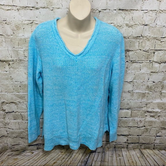 Croft & Barrow Blue V Neck Cotton Pullover Sweater - Picture 1 of 5